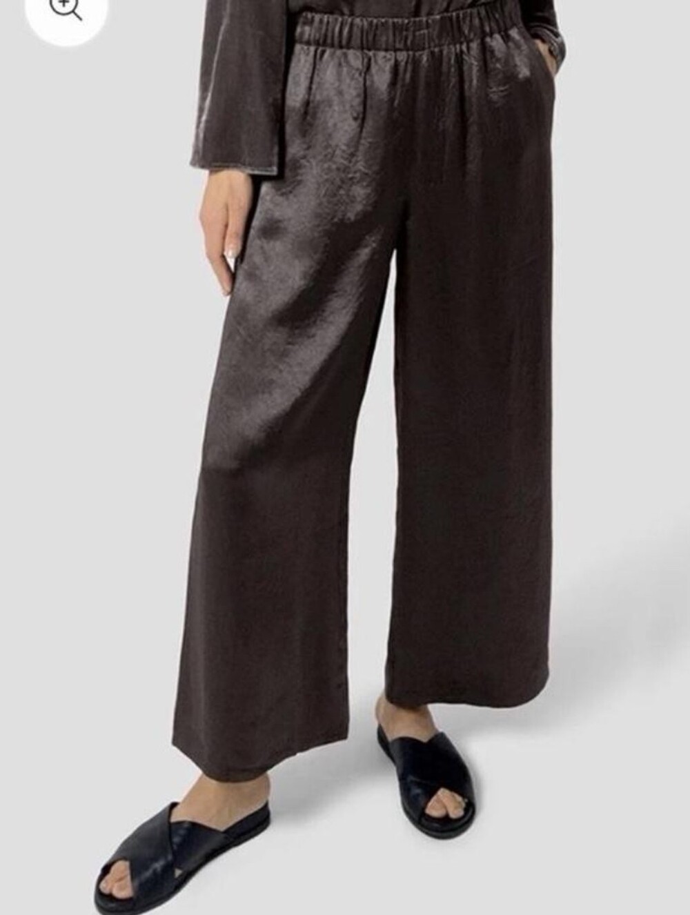 NWT Eileen Fisher Graphite Textured Satin Wide-Leg Pants Size Medium - Picture 2 of 10